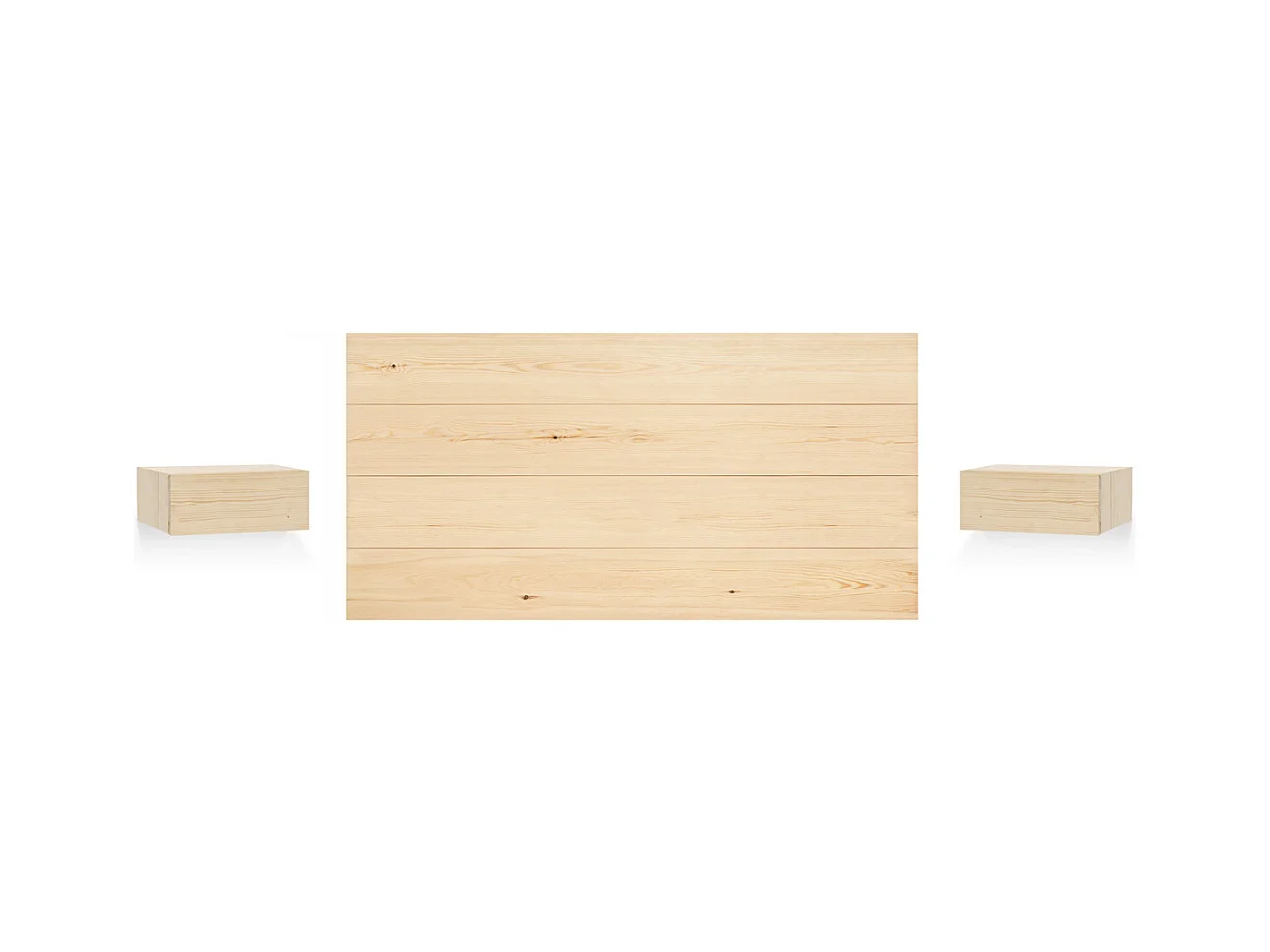 Ensemble tête de lit et tables de chevet en bois naturel 180x80cm - FLANDES + INGRID - DECOWOOD