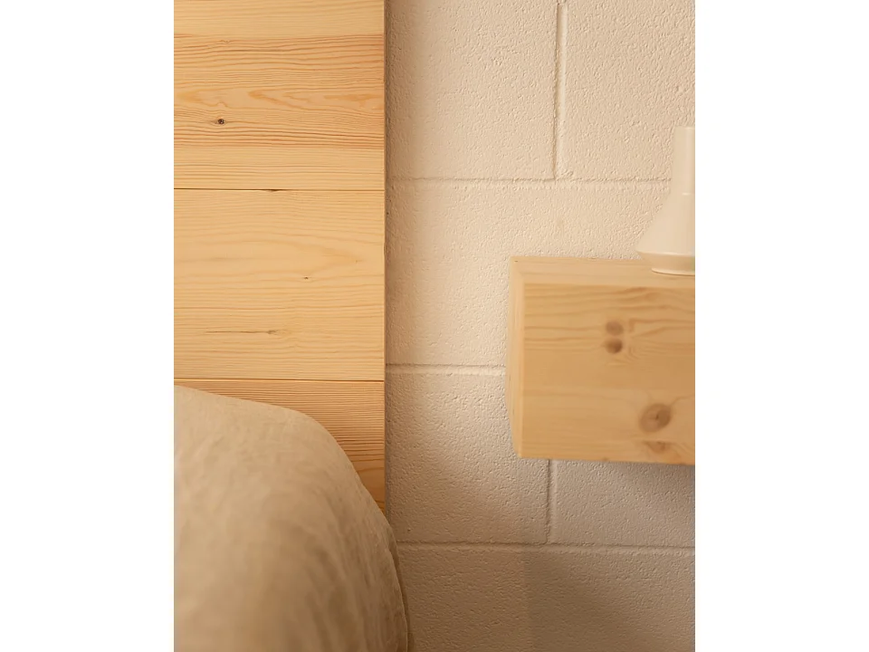 Ensemble tête de lit et tables de chevet en bois naturel 180x80cm - FLANDES + INGRID - DECOWOOD