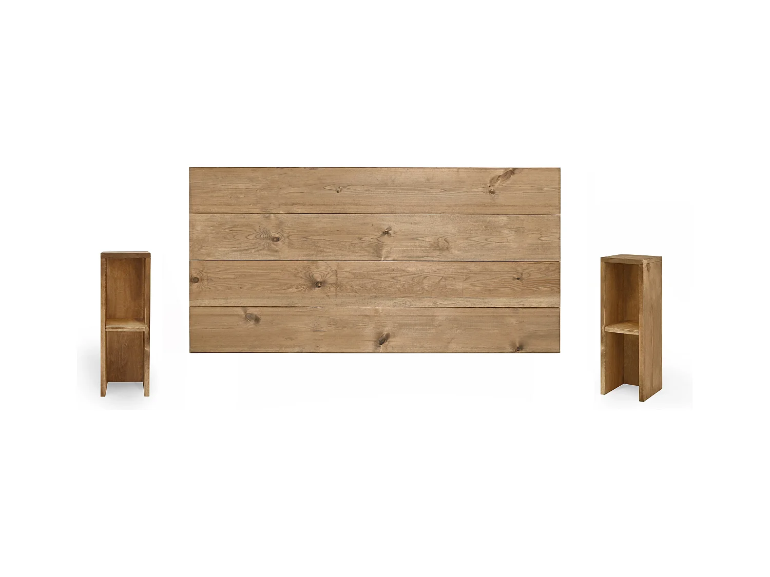 Ensemble tête de lit et tables en bois ton vieilli 180x80cm - FLANDES + LINA - DECOWOOD