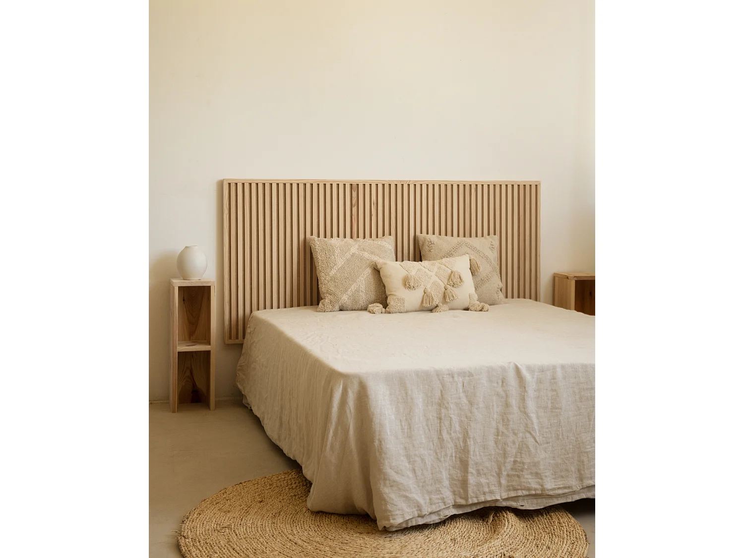 Cabecero de cama de madera maciza en tono natural de 160cm - ION - DECOWOOD