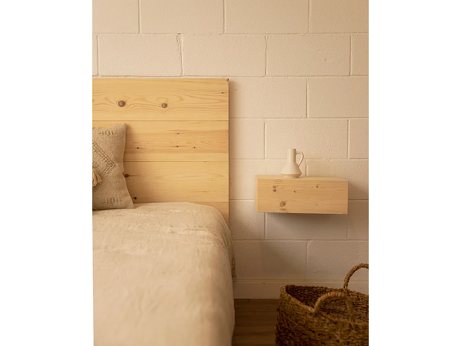 Set testiera e 2 comodini in legno massello in tono naturale 140x80cm - FLANDES + INGRID - DECOWOOD