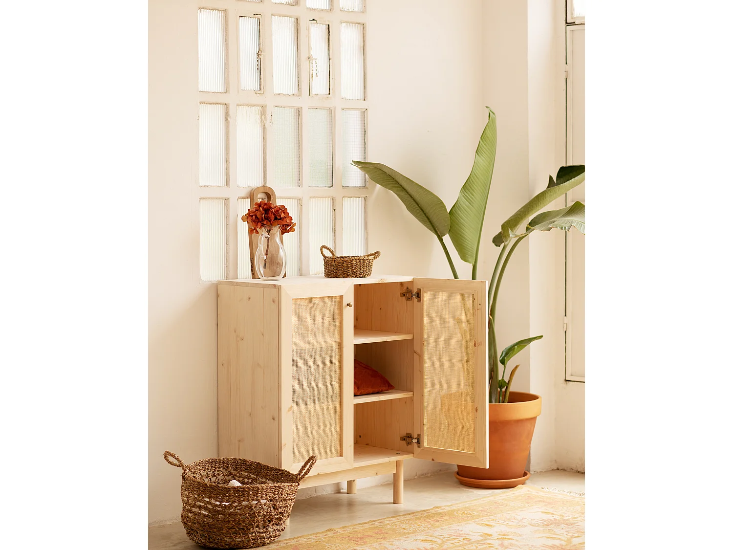 Credenza in legno massello a 2 ante in tono naturale - FRIDA - DECOWOOD