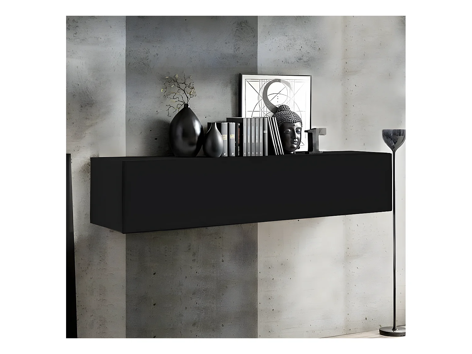 Armoire murale pour Salon Salle à manger en Noir 160x29x30cm Krista H-160