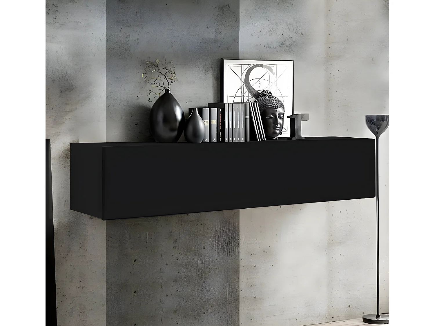 Armoire murale pour Salon Salle à manger en Noir 160x29x30cm Krista H-160