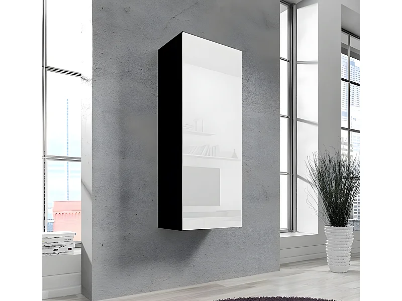 Armoire murale pour Salon Salle à manger en Noir et Blanc 40x29x126cm Nora V1
