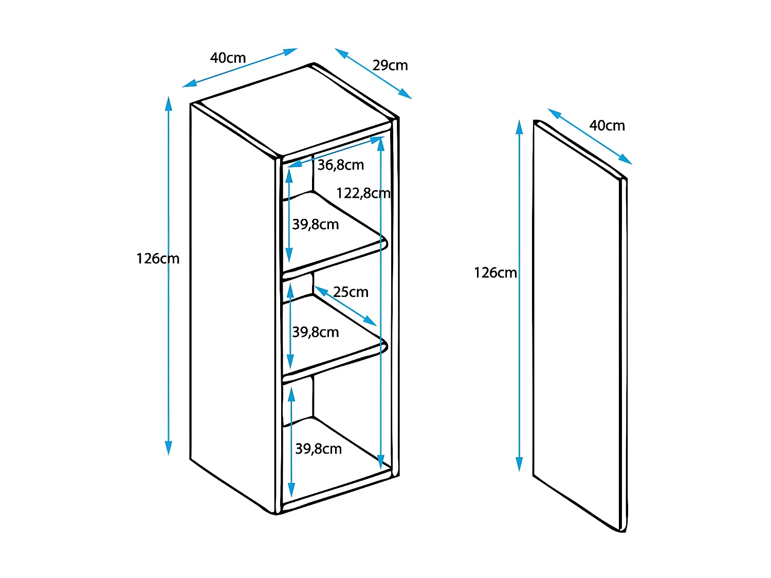 Armoire murale pour Salon Salle à manger en Noir et Blanc 40x29x126cm Nora V1