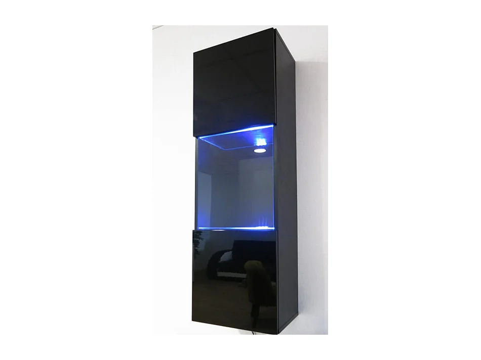 Vitrine suspendue pour Salon Salle à manger en Noir avec LED 40x29x126cm Nora V3