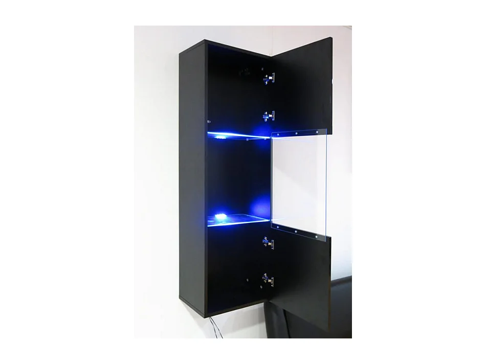 Vitrine suspendue pour Salon Salle à manger en Noir avec LED 40x29x126cm Nora V3