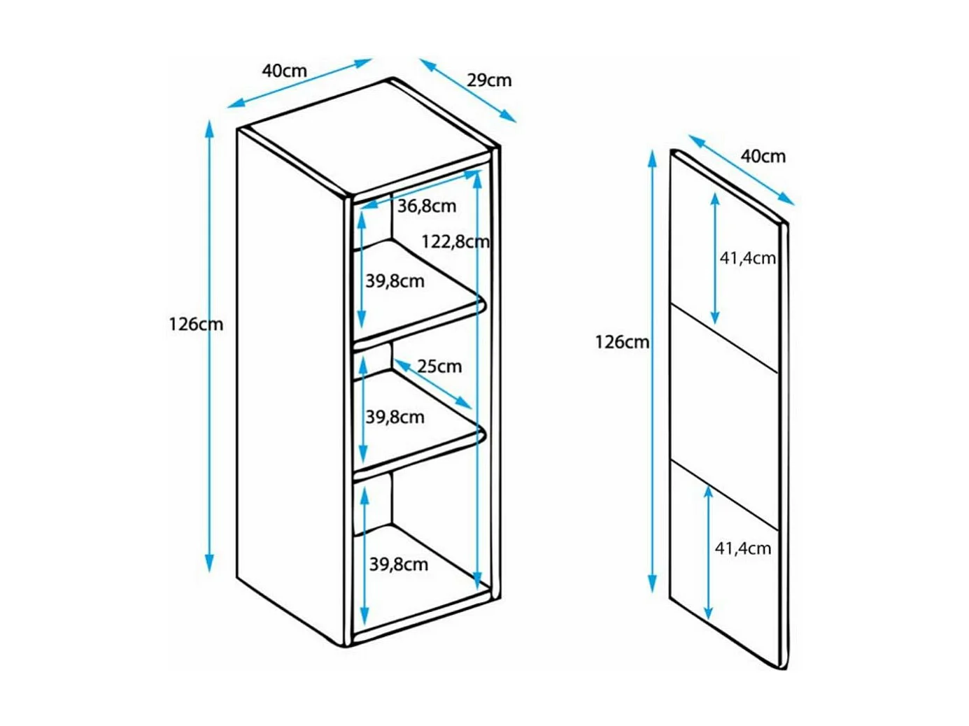 Vitrine suspendue pour Salon Salle à manger en Noir avec LED 40x29x126cm Nora V3