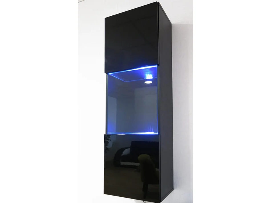 Vitrine suspendue pour Salon Salle à manger en Noir avec LED 40x29x126cm Nora V3