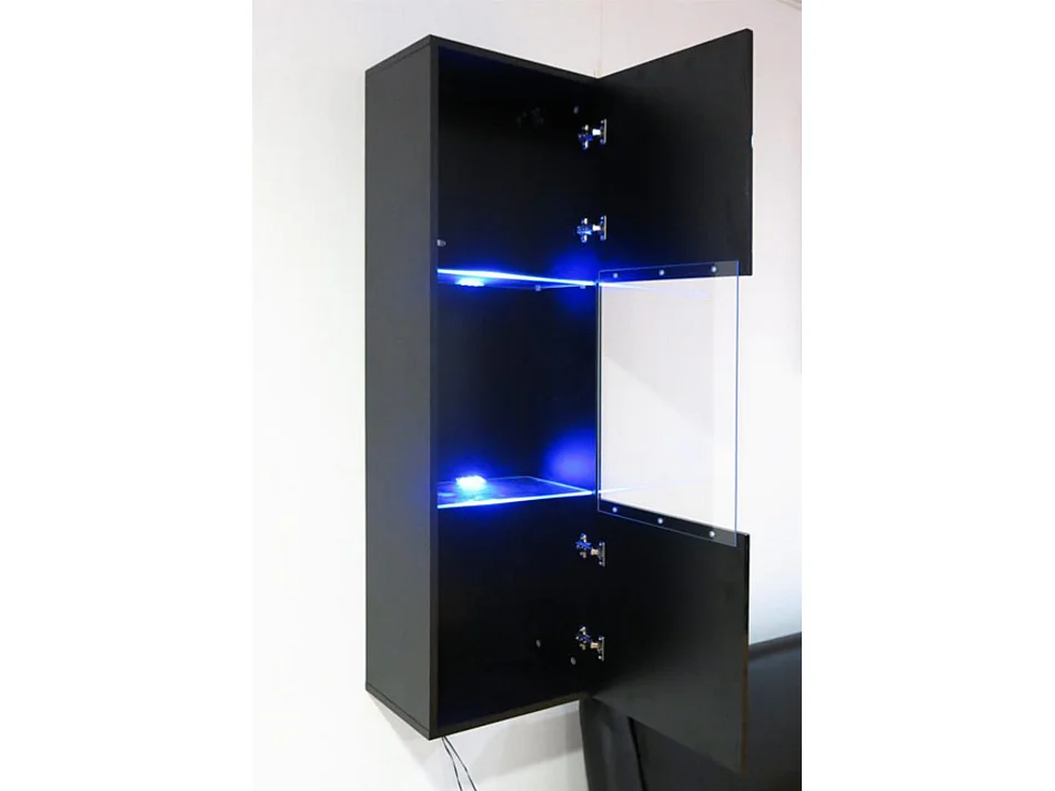 Vitrine suspendue pour Salon Salle à manger en Noir avec LED 40x29x126cm Nora V3