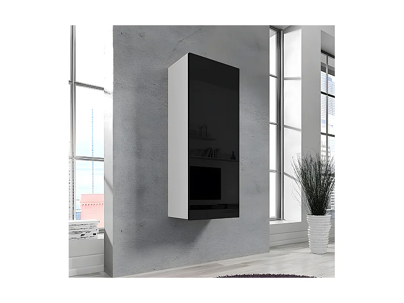 Armoire murale pour Salon Salle à manger en Blanc et Noir 40x29x126cm Nora V1