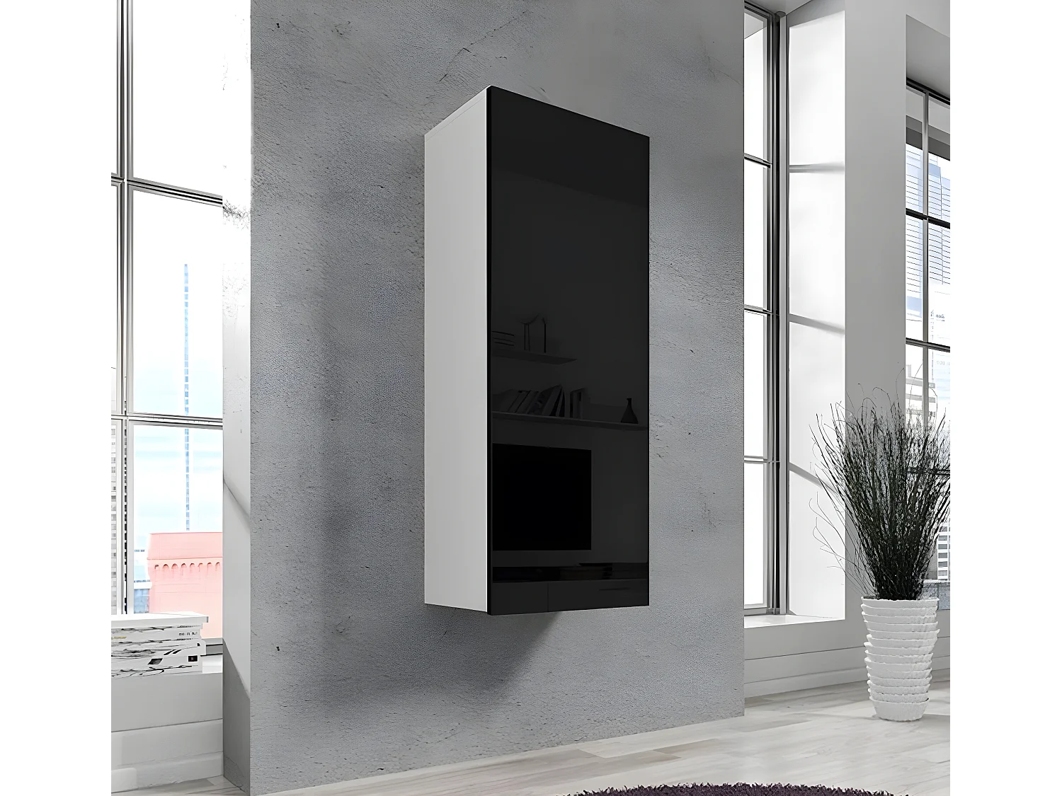 Armario colgante para Salón comedor en Blanco y Negro 40x29x126cm Nora V1