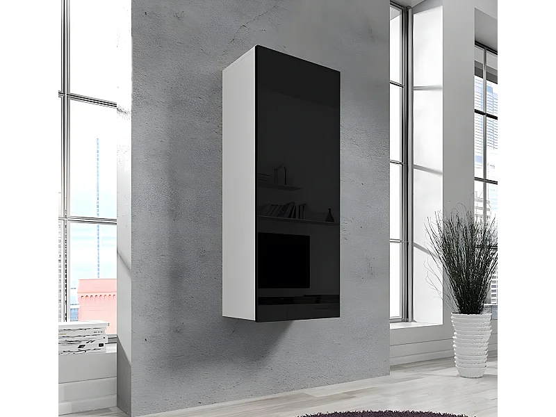 Armario colgante para Salón comedor en Blanco y Negro 40x29x126cm Nora V1