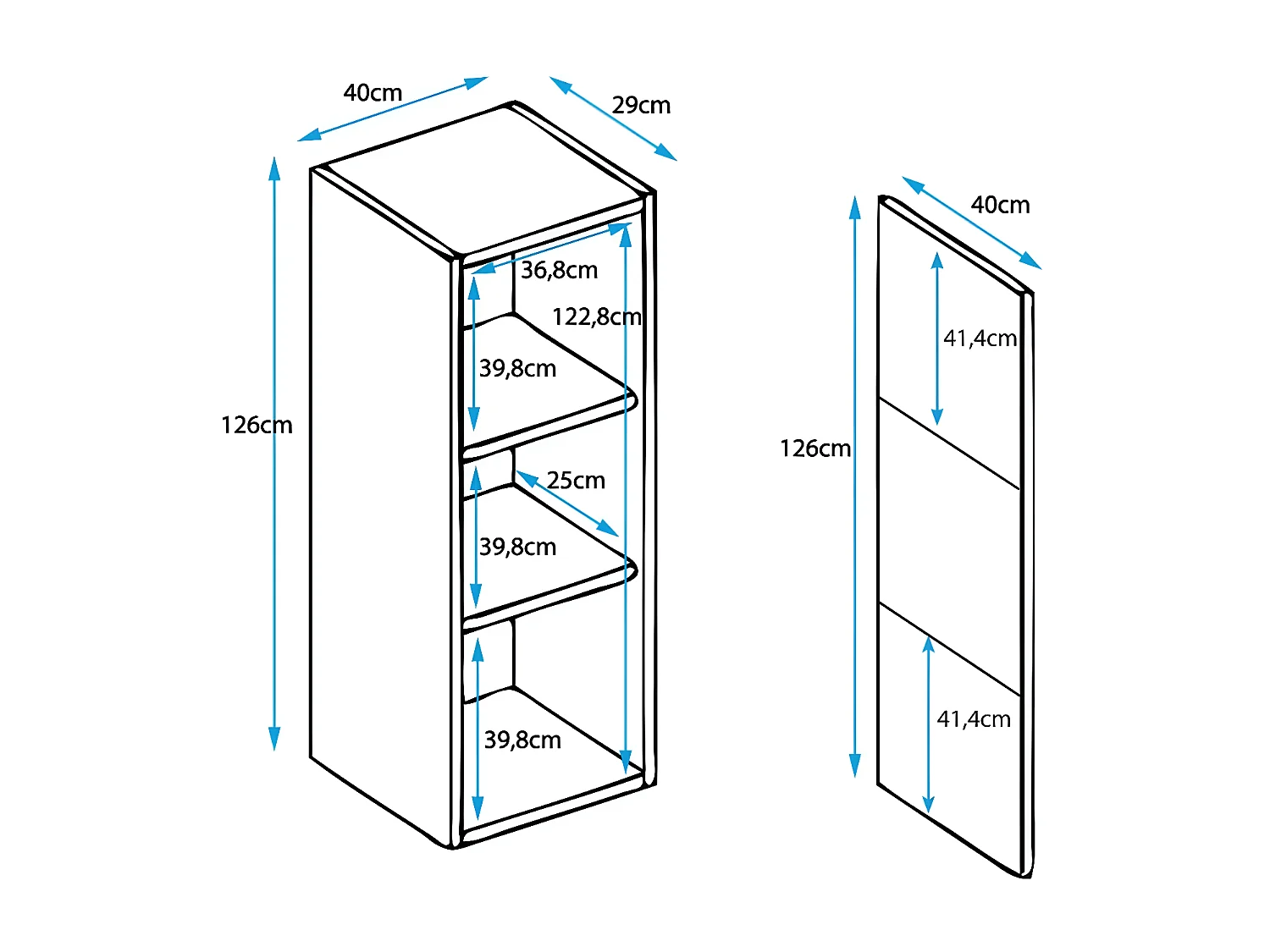 Vitrine suspendue pour Salon Salle à manger en Noir et Blanc avec LED 40x29x126cm Nora V3