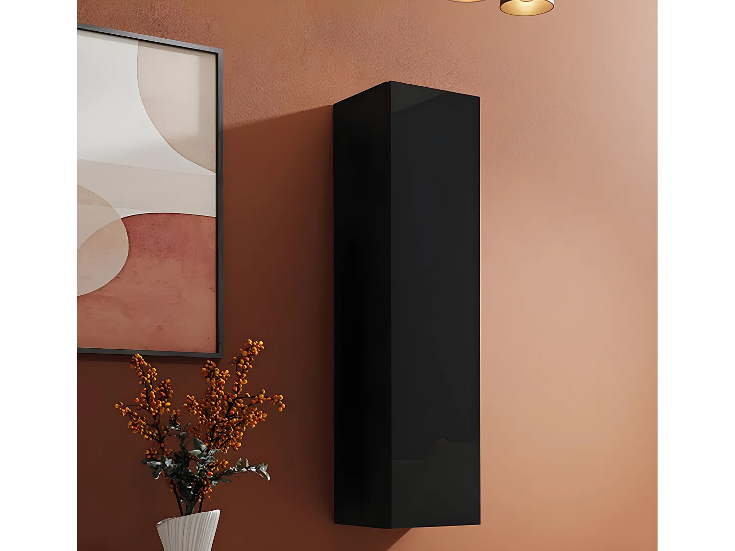 Armoire murale pour Salon Salle à manger en Noir 30x30x120cm Berit