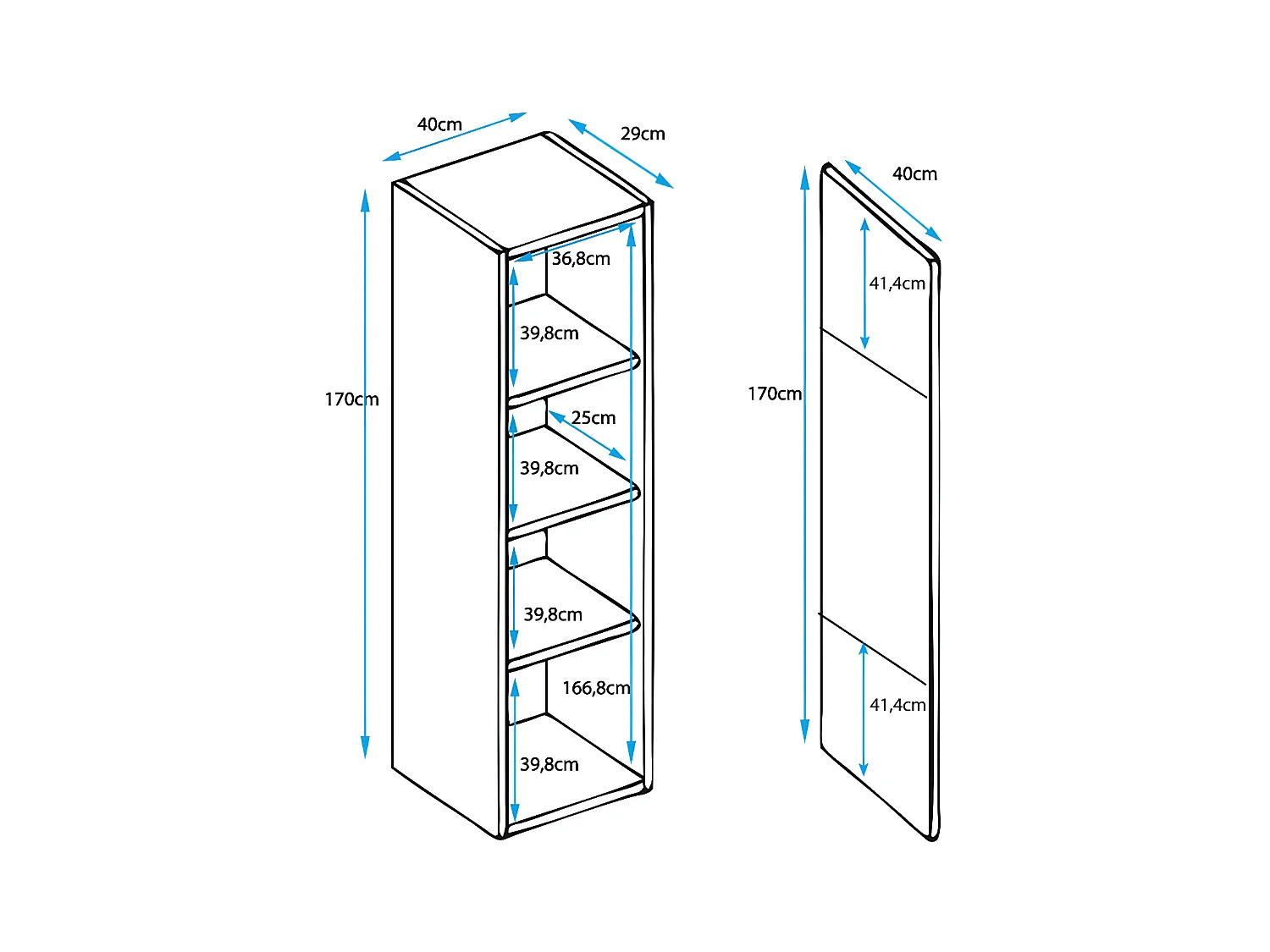 Vitrine suspendue pour Salon Salle à manger en Noir avec LED 40x29x170cm Nora V6