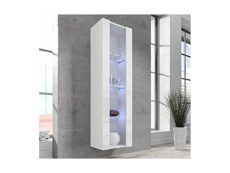 Vitrina colgante para Salón comedor en Blanco con LED 40x29x170cm Nora V5