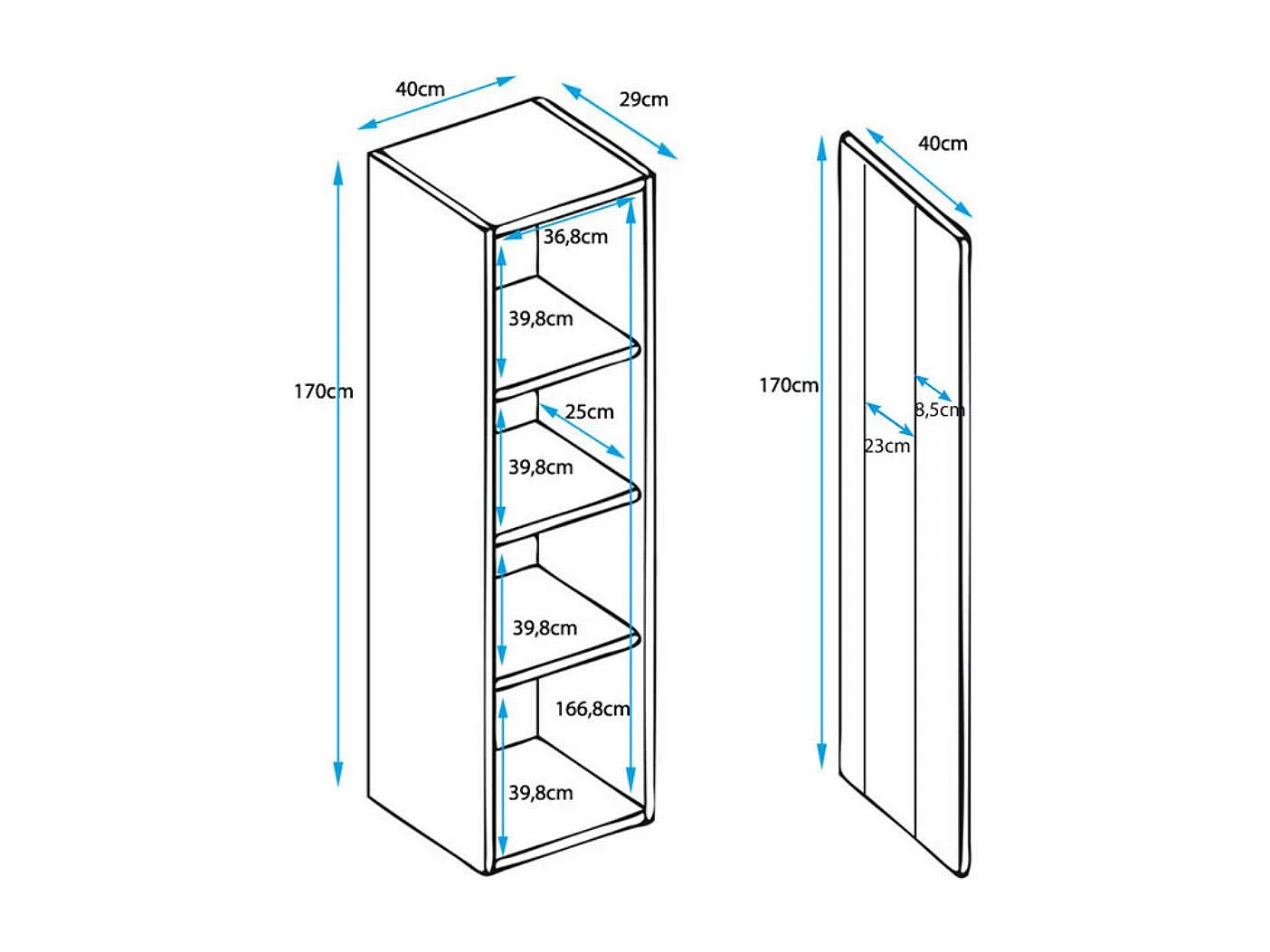 Vitrina colgante para Salón comedor en Blanco con LED 40x29x170cm Nora V5