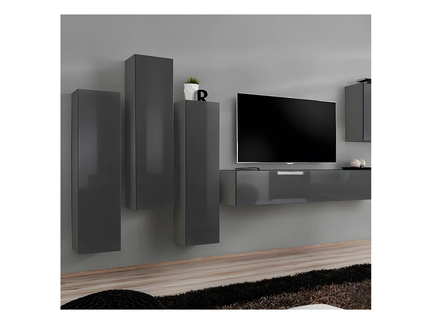 Armoire murale pour Salon Salle à manger en Gris 30x30x180cm Berit