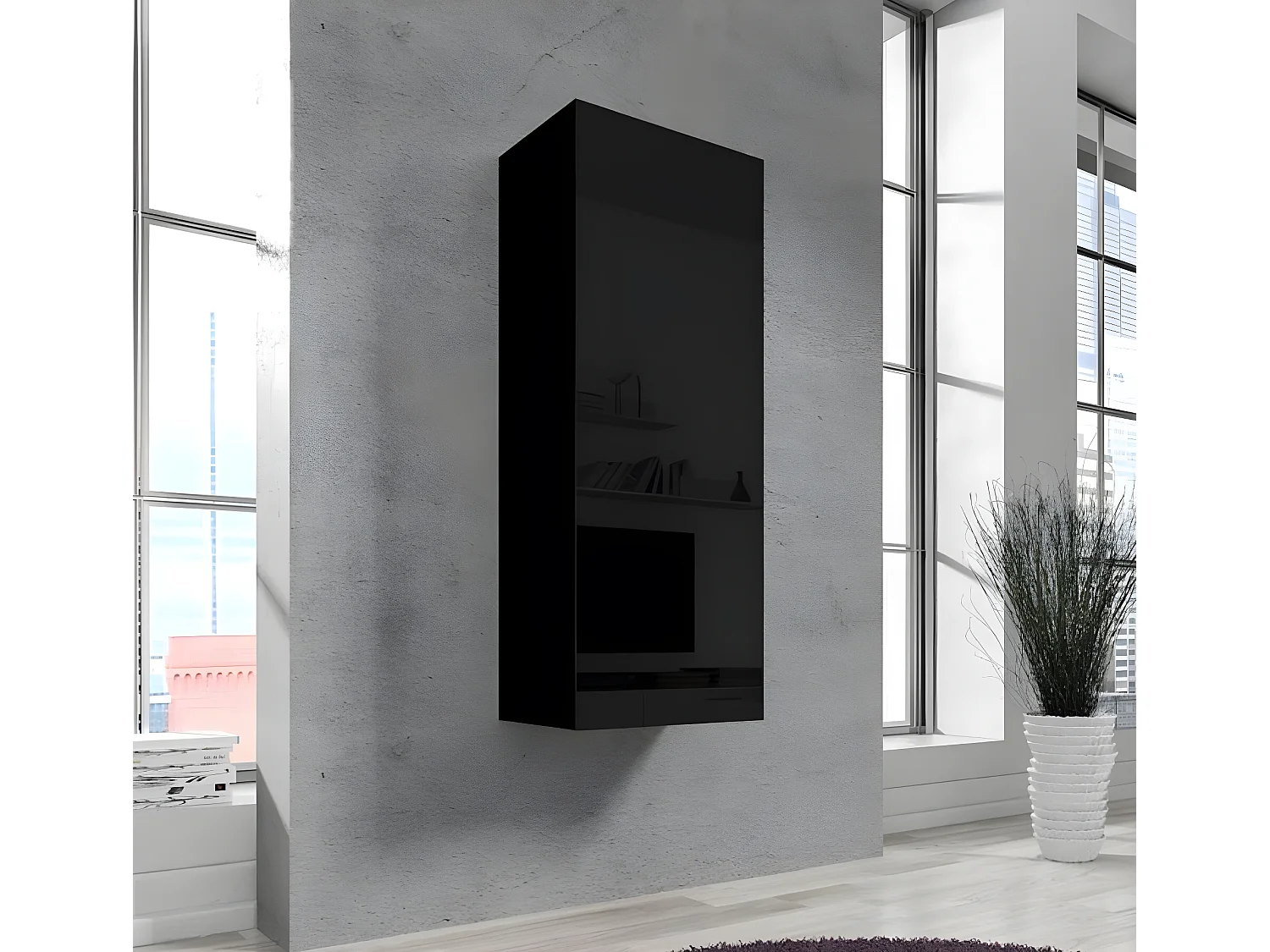 Armario colgante para Salón comedor en Negro 40x29x126cm Nora V1