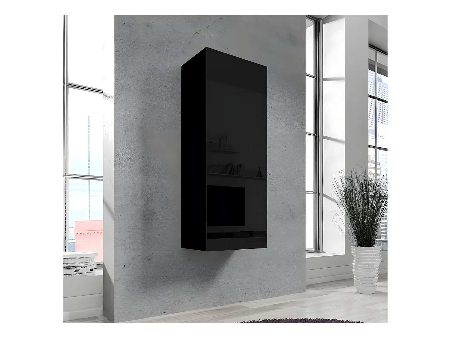 Armoire murale pour Salon Salle à manger en Noir 40x29x126cm Nora V1