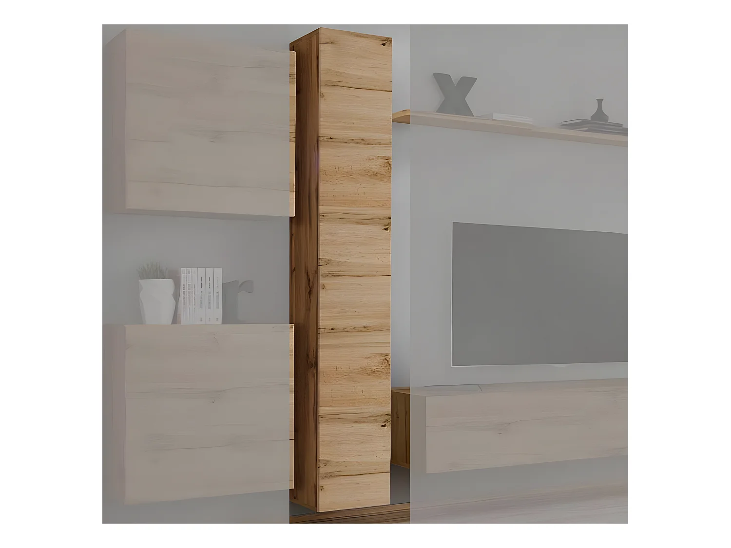 Armoire murale pour Salon Salle à manger en Coleur Chêne 30x30x180cm Berit