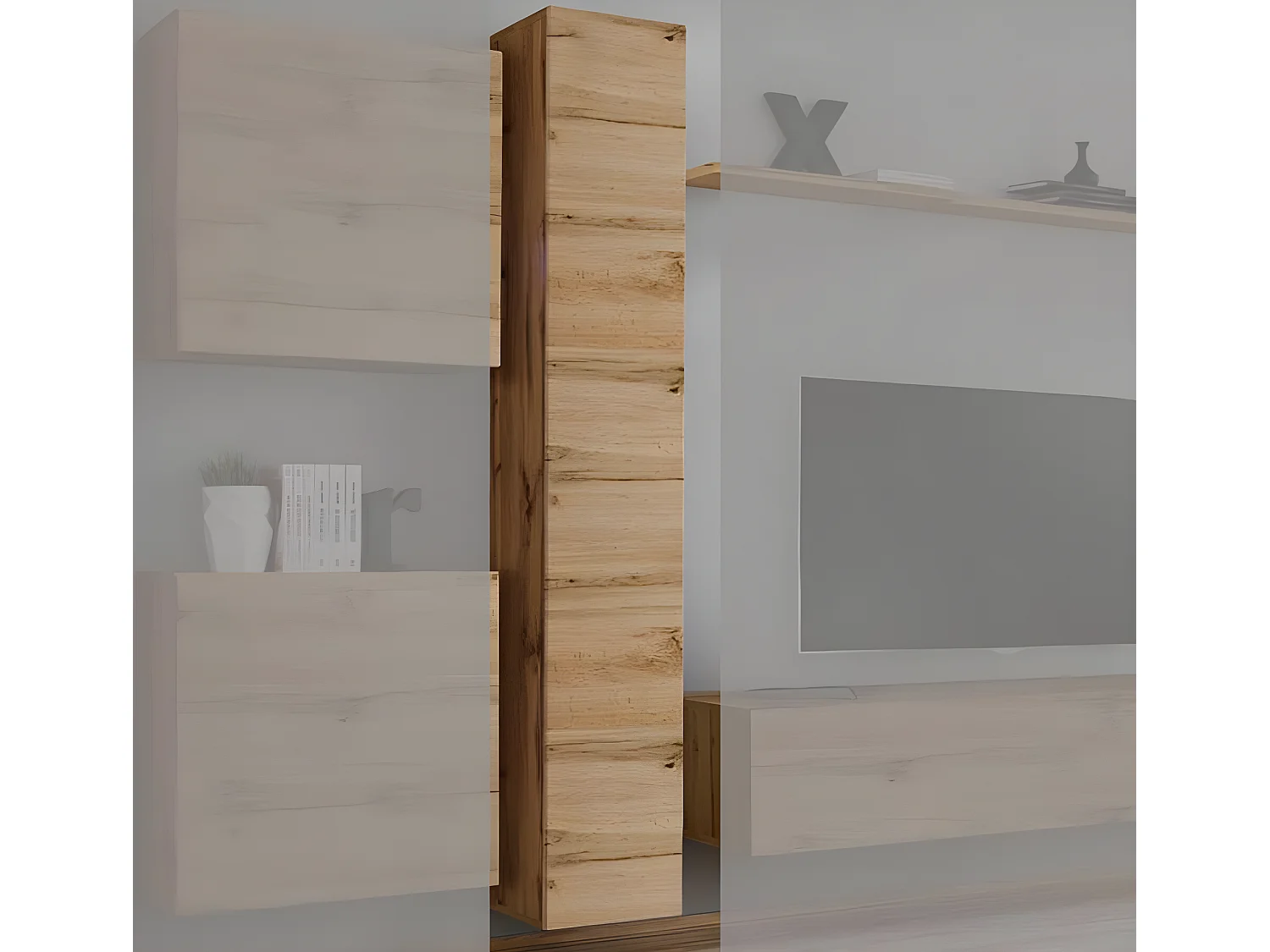 Armoire murale pour Salon Salle à manger en Coleur Chêne 30x30x180cm Berit