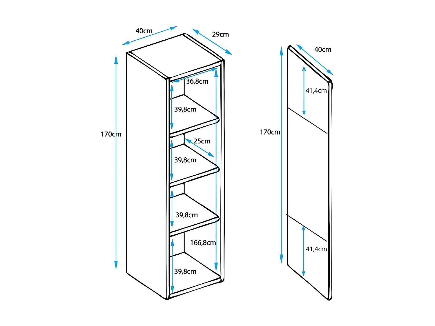 Vitrina colgante para Salón comedor en Blanco y Negro con LED 40x29x170cm Nora V6