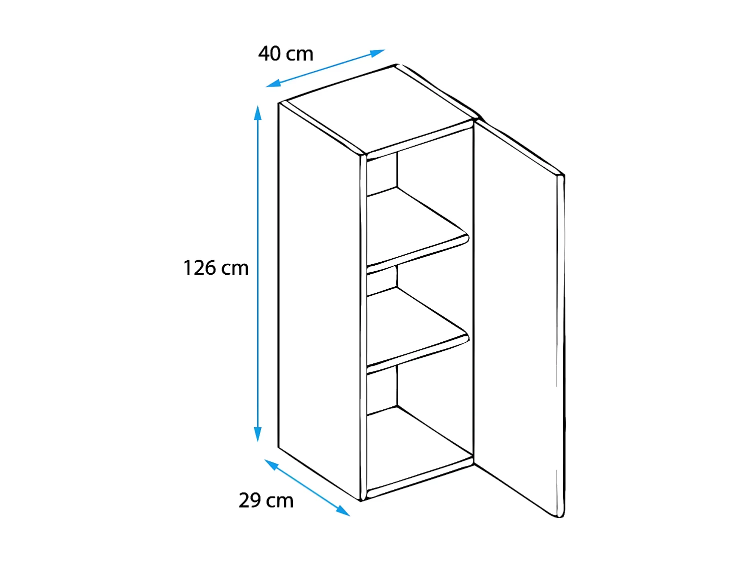 Vitrina colgante para Salón comedor en Negro con LED 40x29x126cm Nora V2