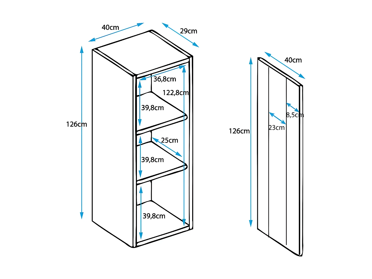 Vitrina colgante para Salón comedor en Negro con LED 40x29x126cm Nora V2