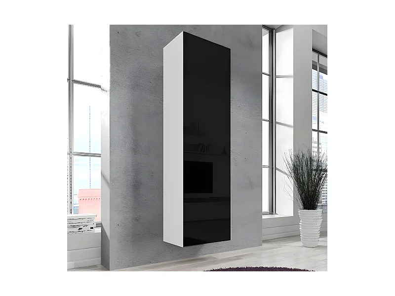 Armoire murale pour Salon Salle à manger en Blanc et Noir 40x29x170cm Nora V4