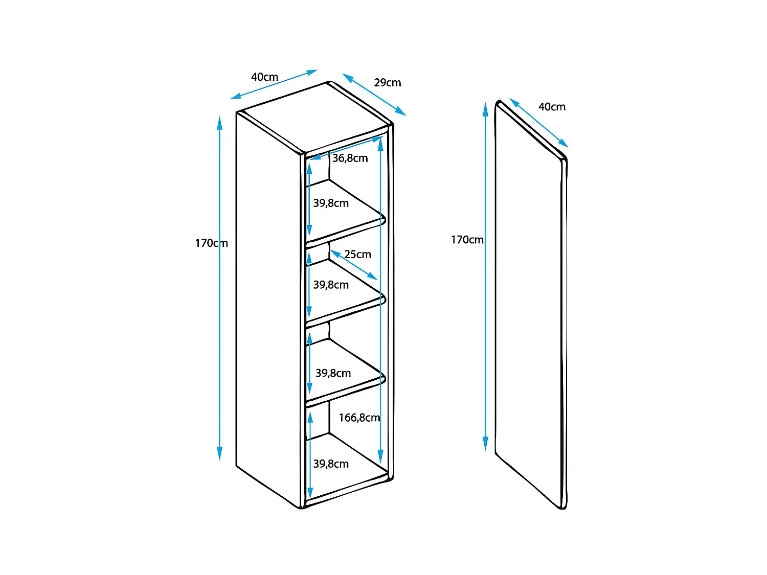 Armoire murale pour Salon Salle à manger en Blanc et Noir 40x29x170cm Nora V4