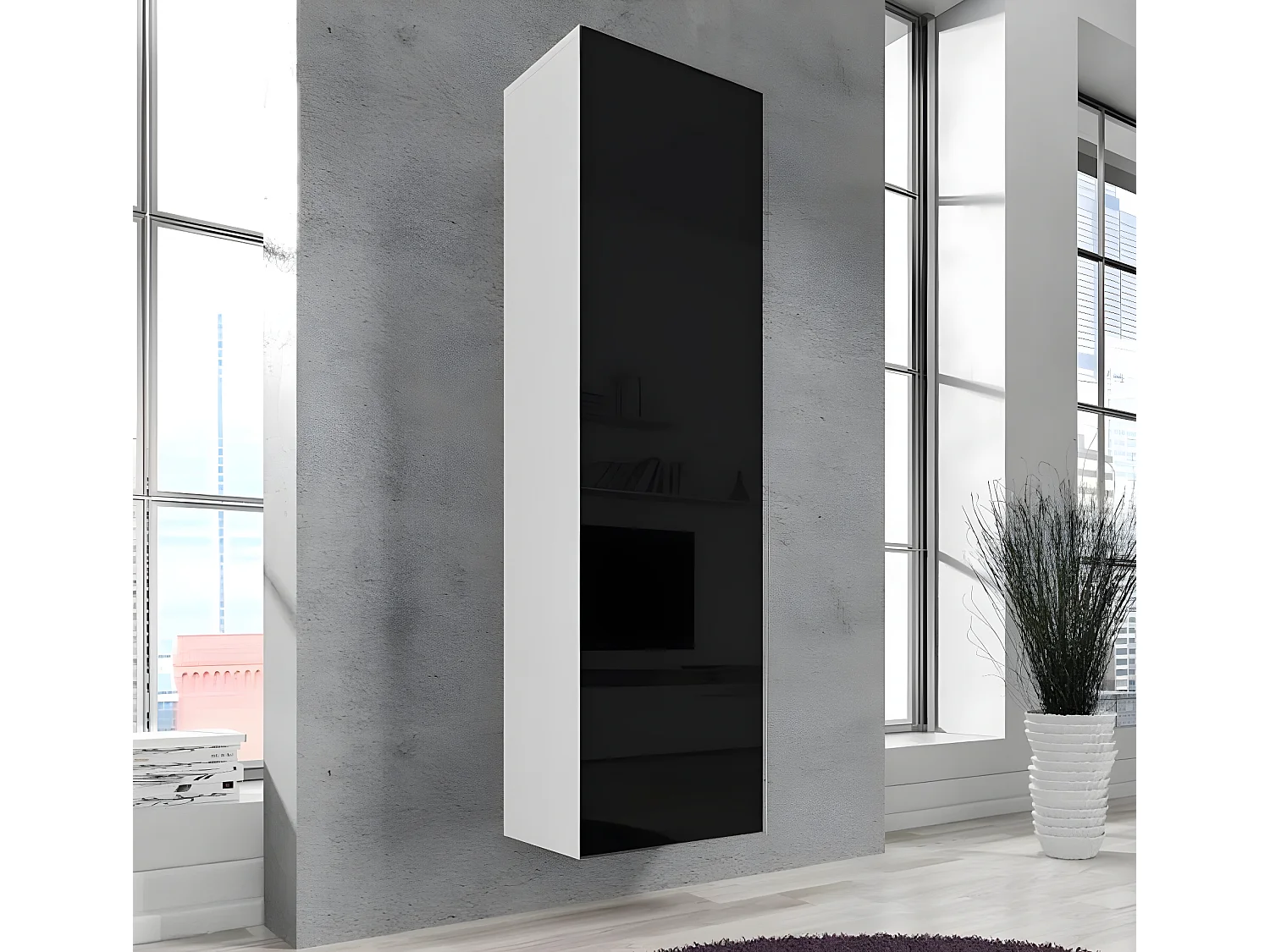 Armoire murale pour Salon Salle à manger en Blanc et Noir 40x29x170cm Nora V4