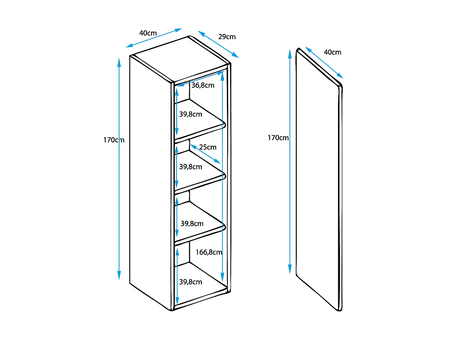 Armoire murale pour Salon Salle à manger en Blanc et Noir 40x29x170cm Nora V4