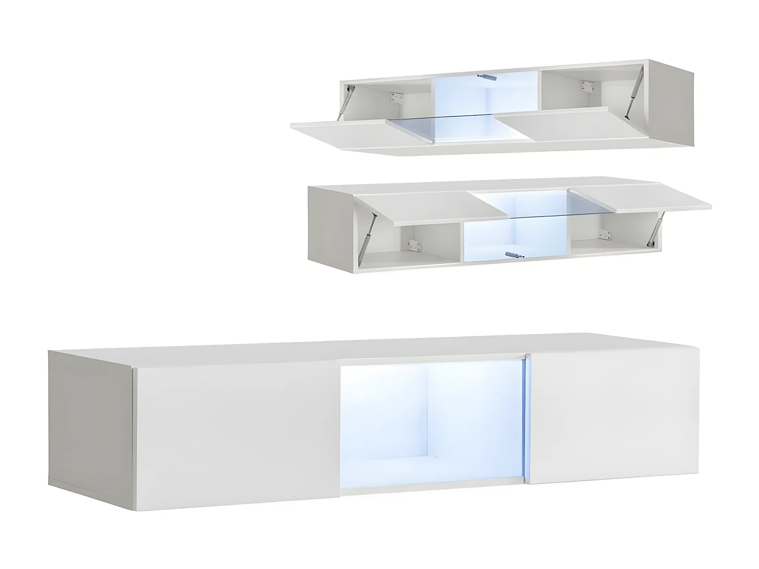 Vitrine suspendue pour Salon Salle à manger en Noir avec LED 160x29x30cm Krista H160CC