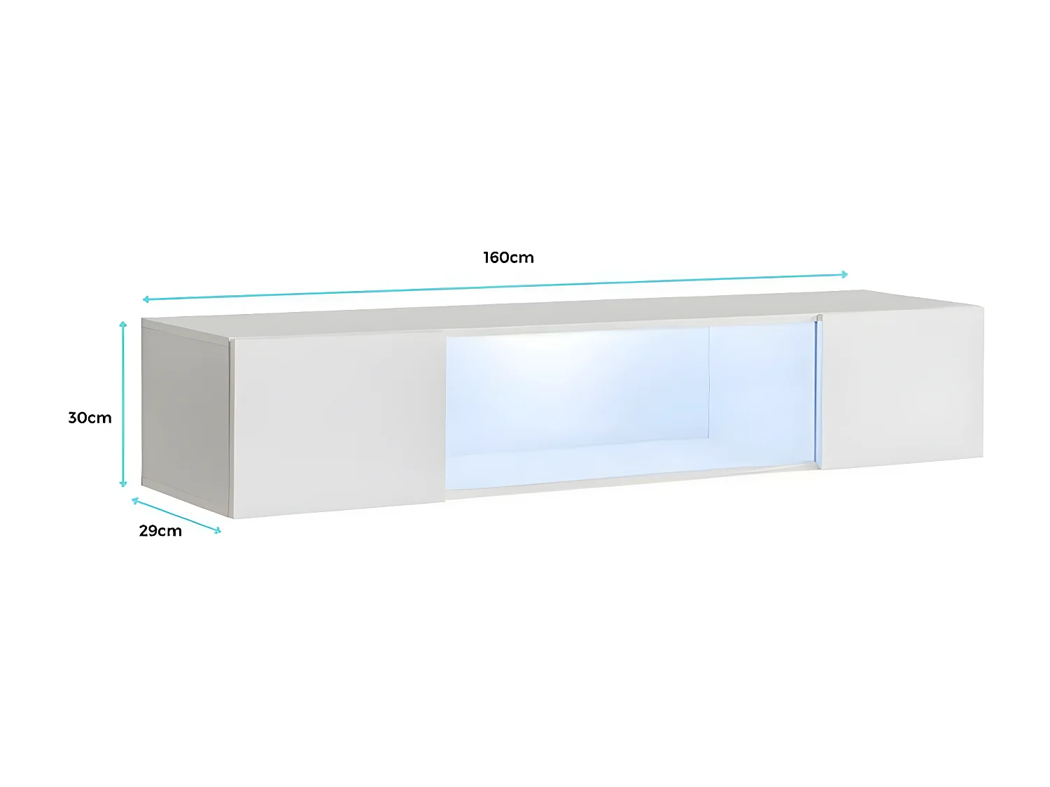 Vitrine suspendue pour Salon Salle à manger en Noir avec LED 160x29x30cm Krista H160CC