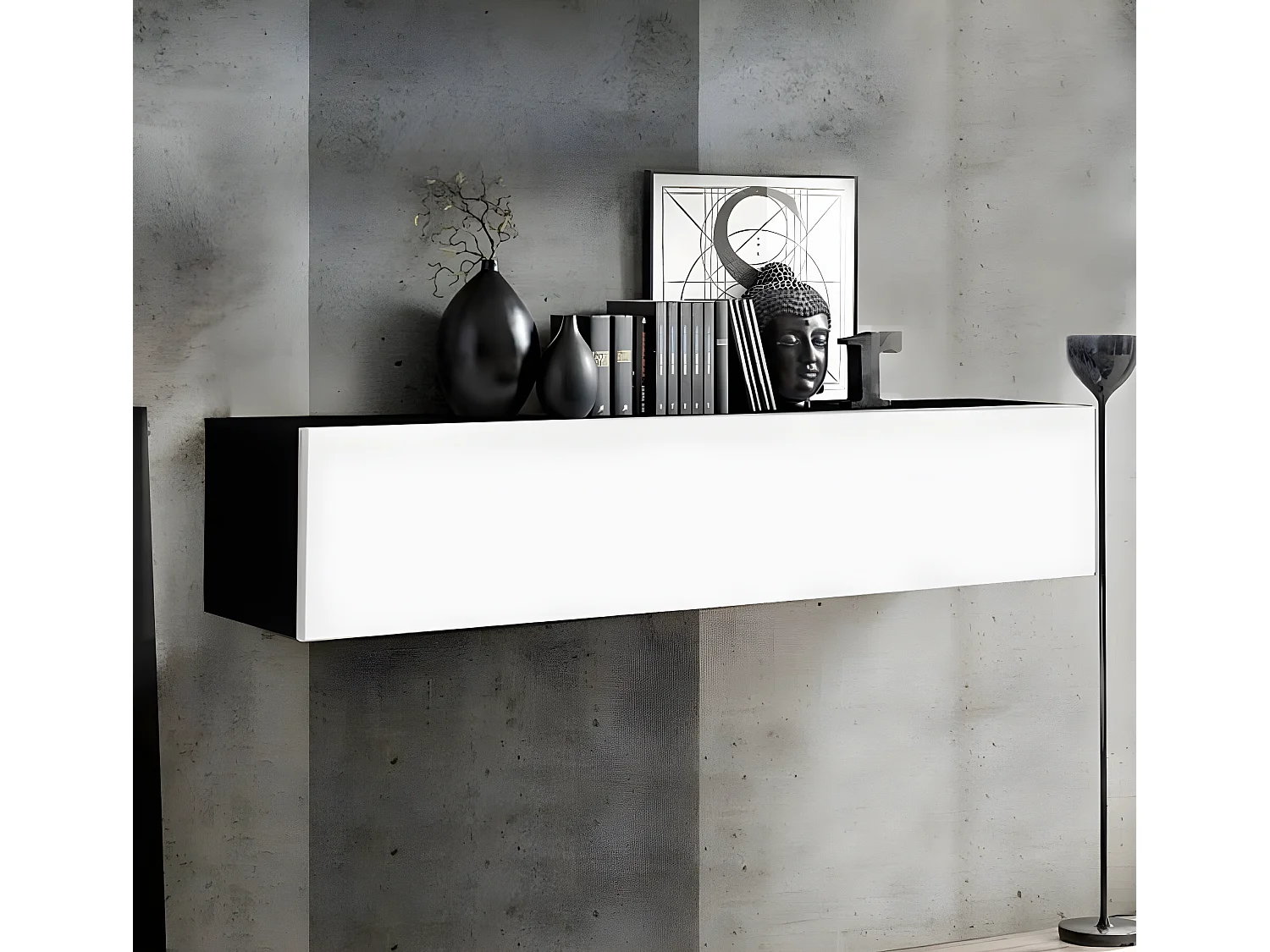 Armario colgante para Salón comedor en Negro y Blanco 160x29x30cm Krista H-160