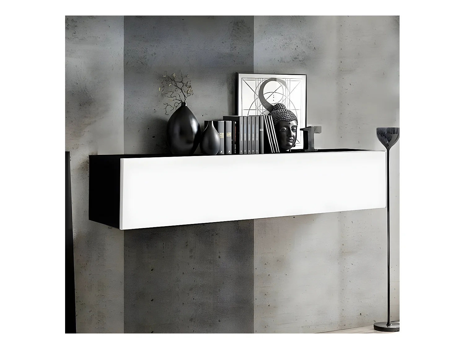 Armoire murale pour Salon Salle à manger en Noir et Blanc 160x29x30cm Krista H-160