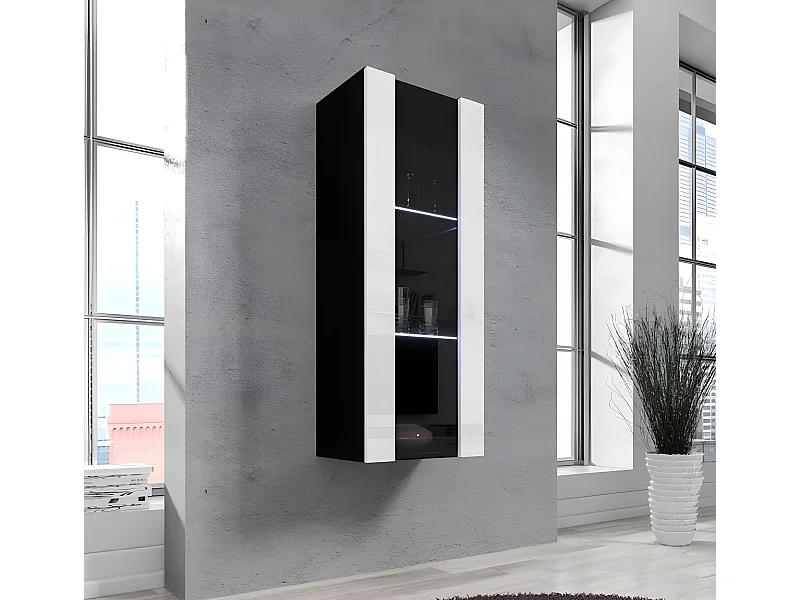 Vitrine suspendue pour Salon Salle à manger en Noir avec LED 40x29x126cm Nora V2