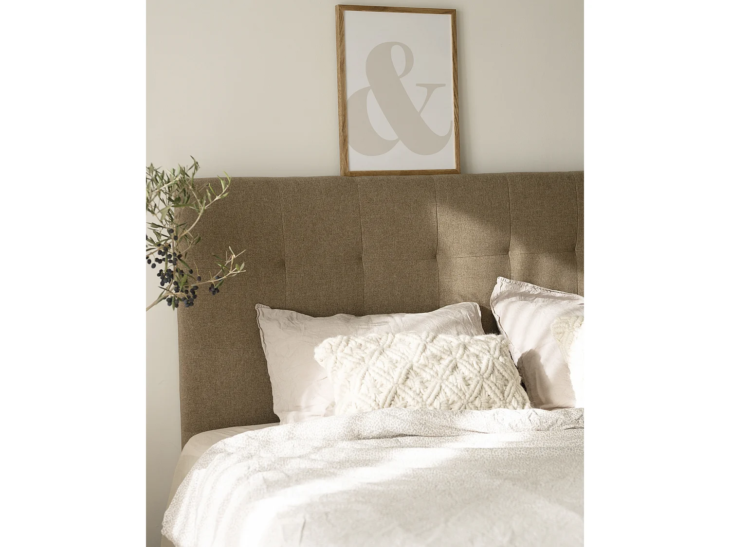 Tête de lit polyester capitonnée marron 135x80cm - ALAN - DECOWOOD