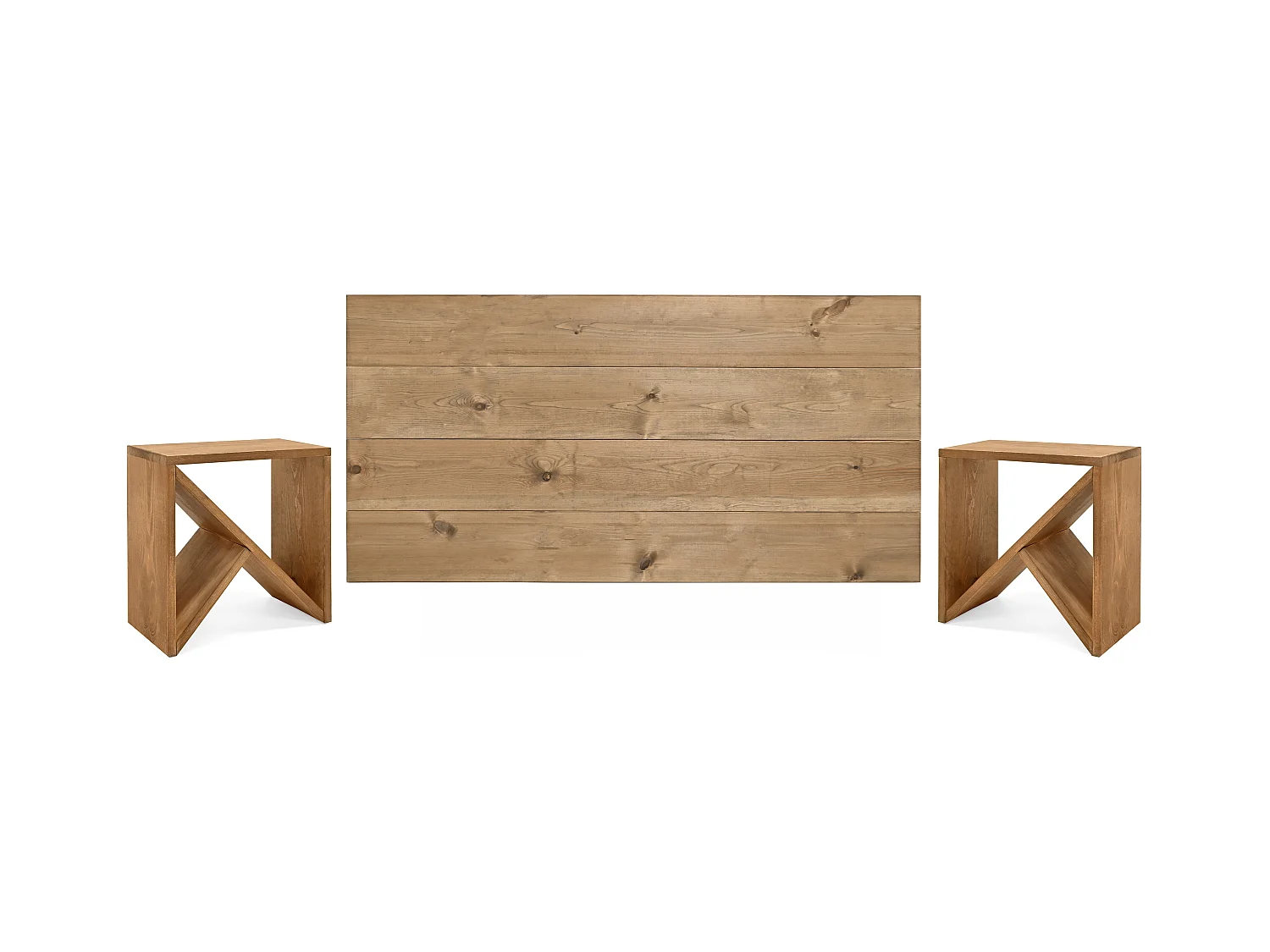 Ensemble tête de lit et tables en bois ton vieilli 140x80cm - FLANDES + STOKE - DECOWOOD