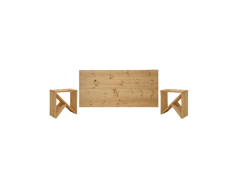 Set testiera e 2 comodini in legno massello in tono marrone chiaro 180x80cm - FLANDES + STOKE - DECOWOOD