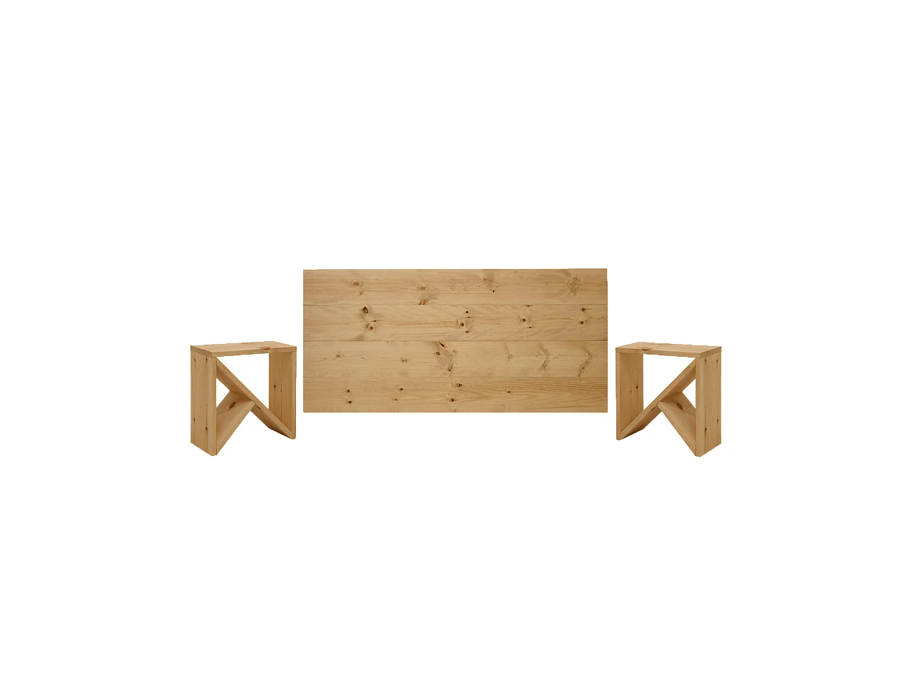 Ensemble tête de lit et tables en bois ton marron 180x80cm - FLANDES + STOKE - DECOWOOD