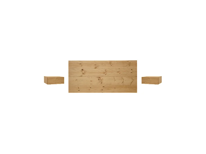 Pack Cabecero de cama y mesitas de madera maciza tono roble medio 160cm - FLANDES + INGRID - DECOWOOD