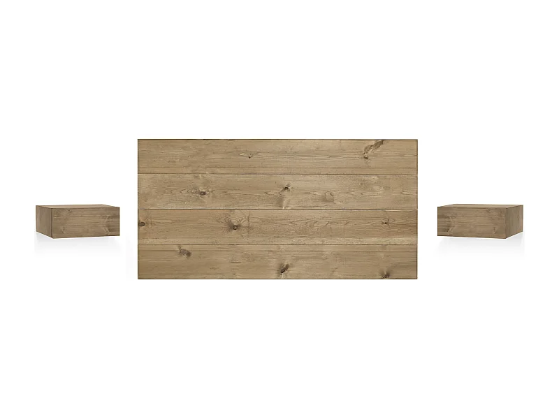 Set testiera e 2 comodini in legno massello in tono rovere scuro 200x80cm - FLANDES + INGRID - DECOWOOD