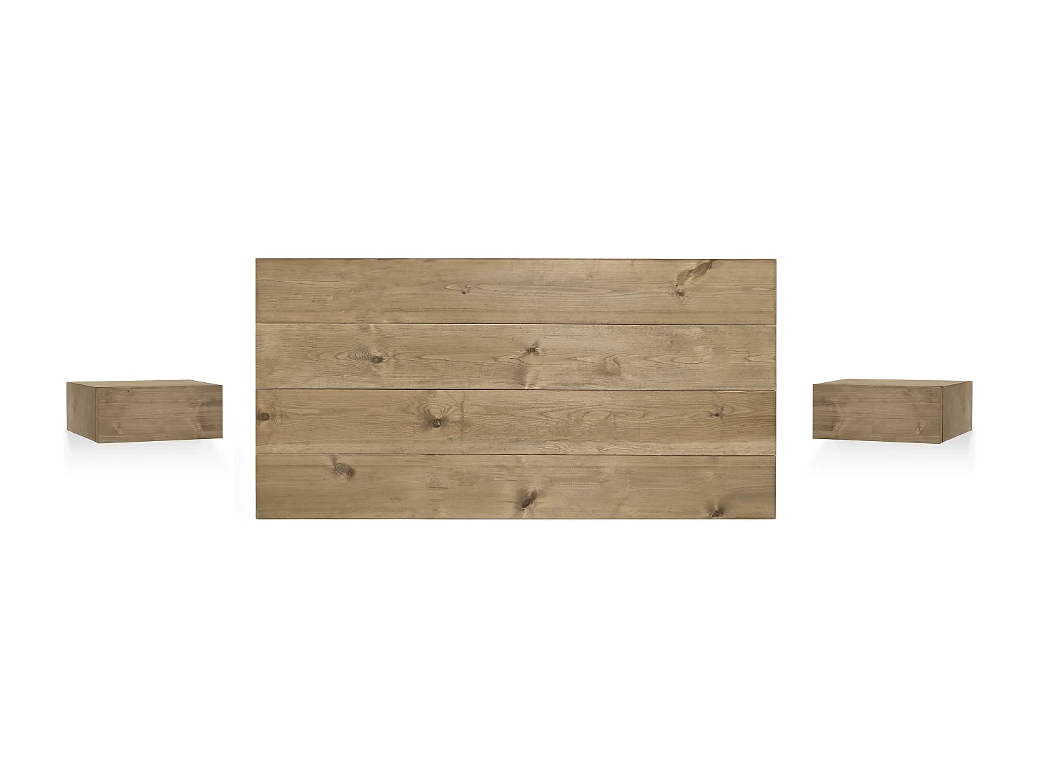 Set testiera e 2 comodini in legno massello in tono rovere scuro 180x80cm - FLANDES + INGRID - DECOWOOD