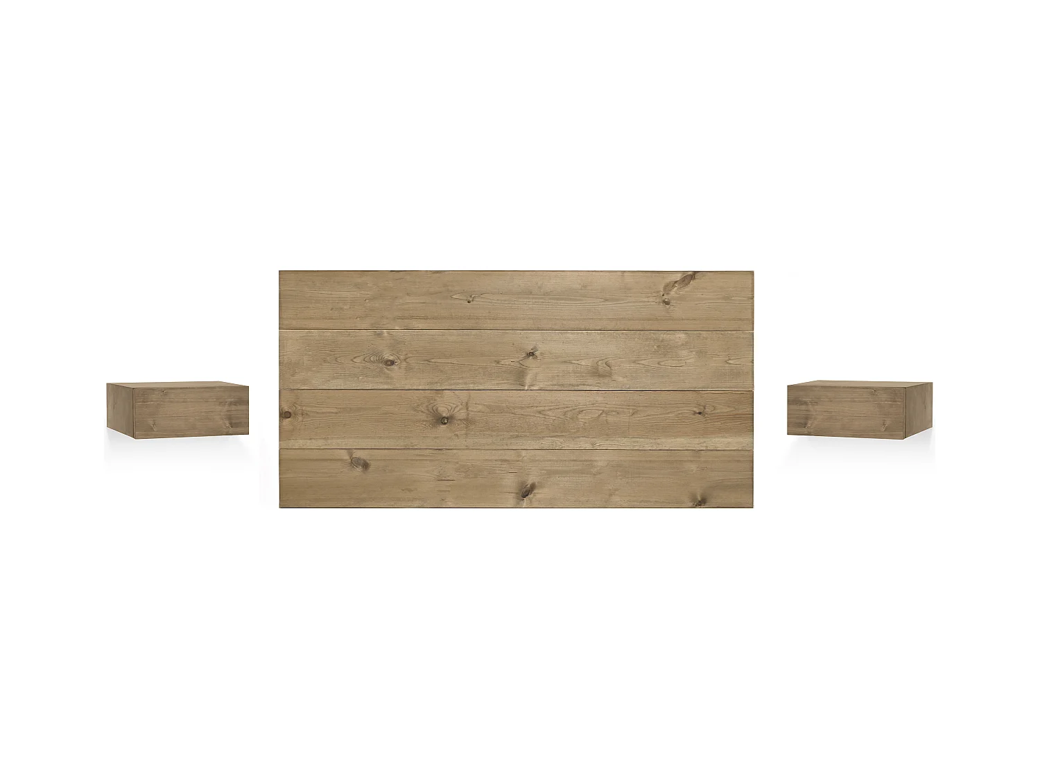 Ensemble tête de lit et tables de chevet en bois vieilli 180x80cm - FLANDES + INGRID - DECOWOOD