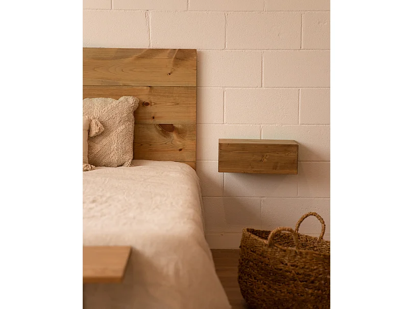 Ensemble tête de lit et tables de chevet en bois vieilli 180x80cm - FLANDES + INGRID - DECOWOOD