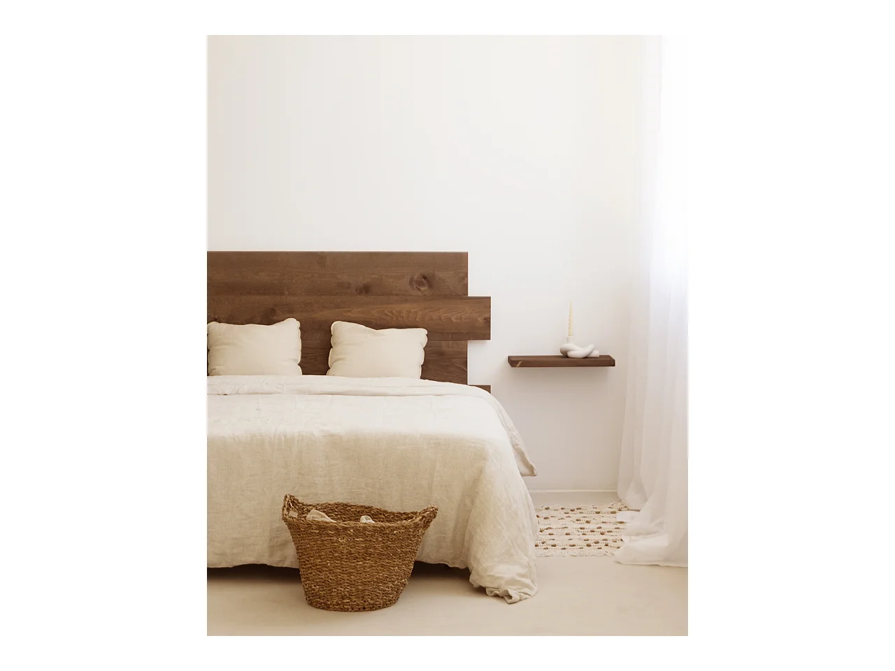 Testata del letto in legno asimmetrico in tono noce 140x80cm - FLANDES - DECOWOOD